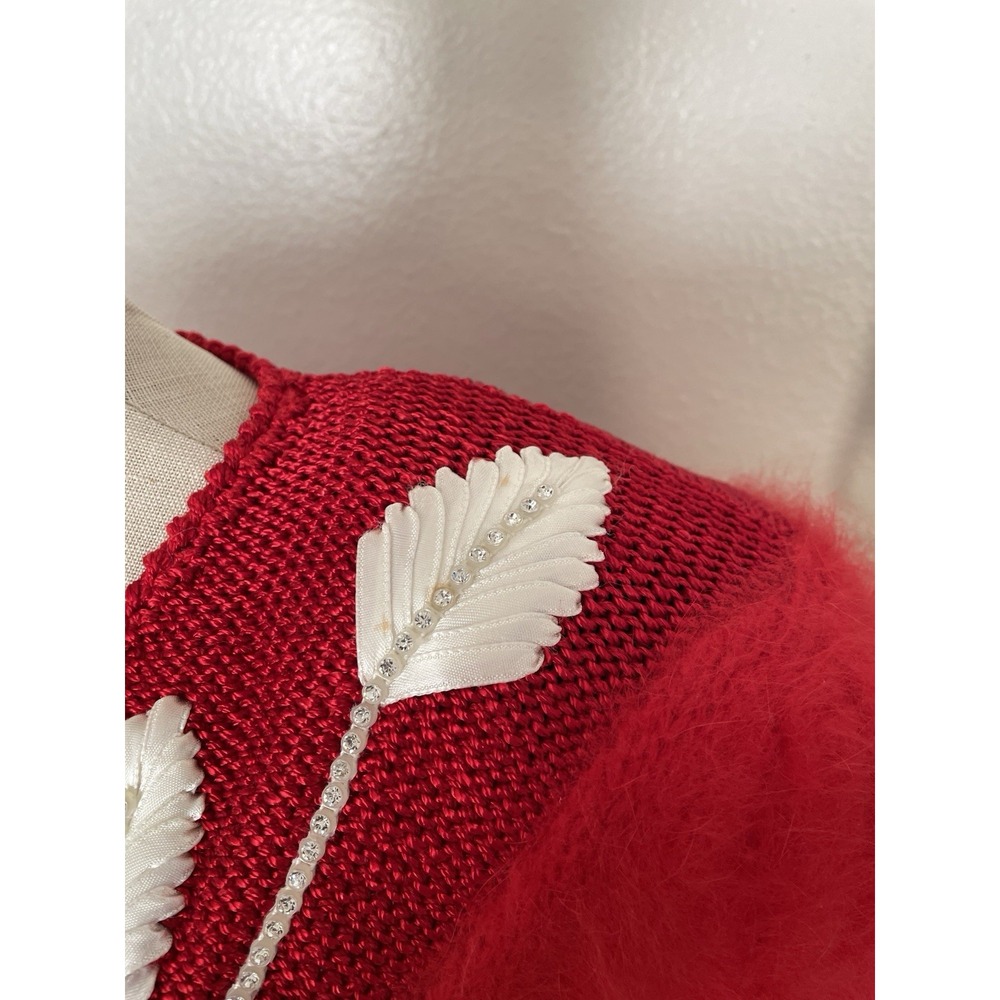 Vintage Red Angora Sweater Balloon Sleeves And Shoulder Pads - Picture 3 of 12